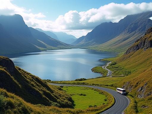 A scenic view of the lakes and mountains along the Ring of Kerry